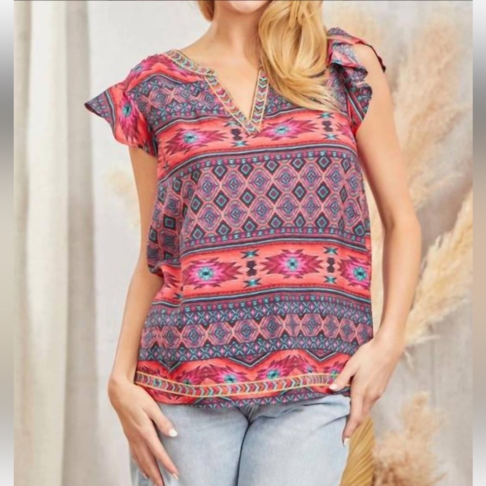 Savanna Jane Tessa Blouse Aztec Embroidered